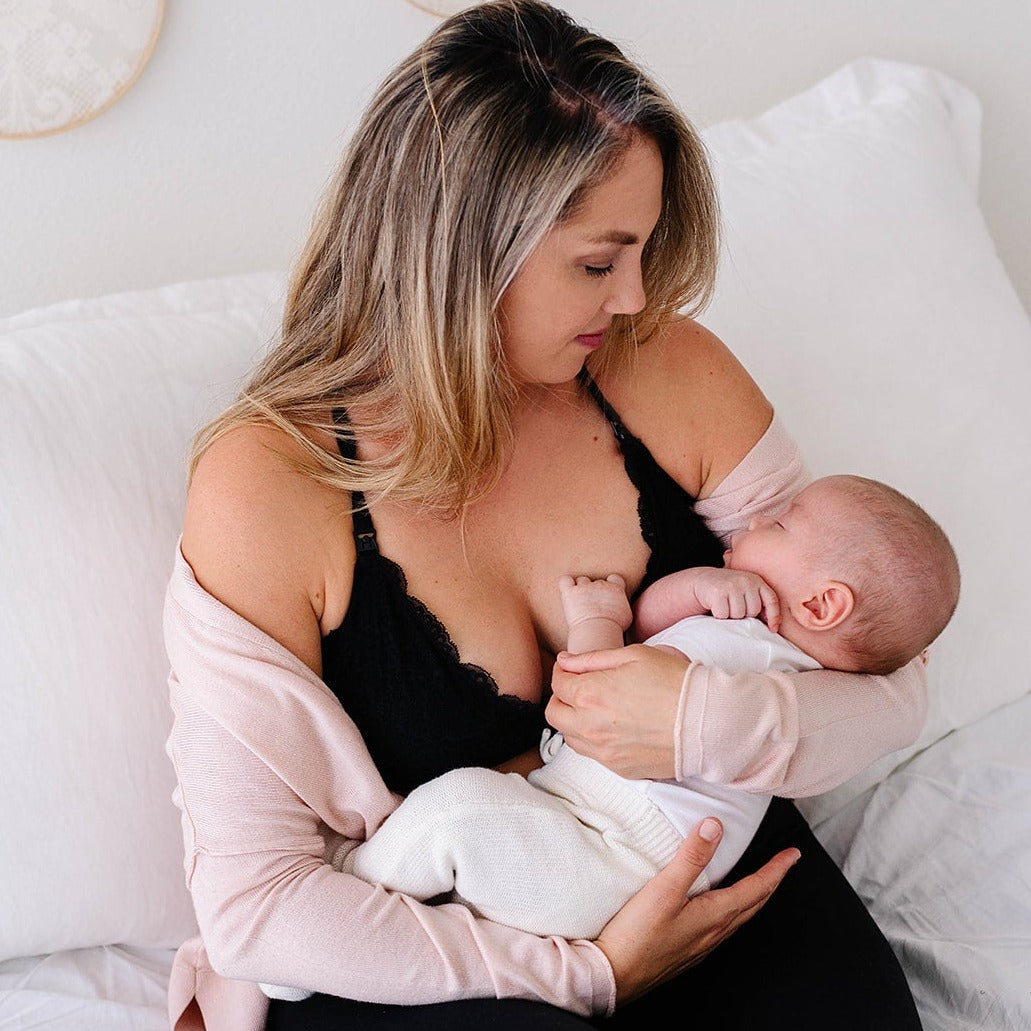 sleeping baby oh la lari black nursing breastfeeding bra