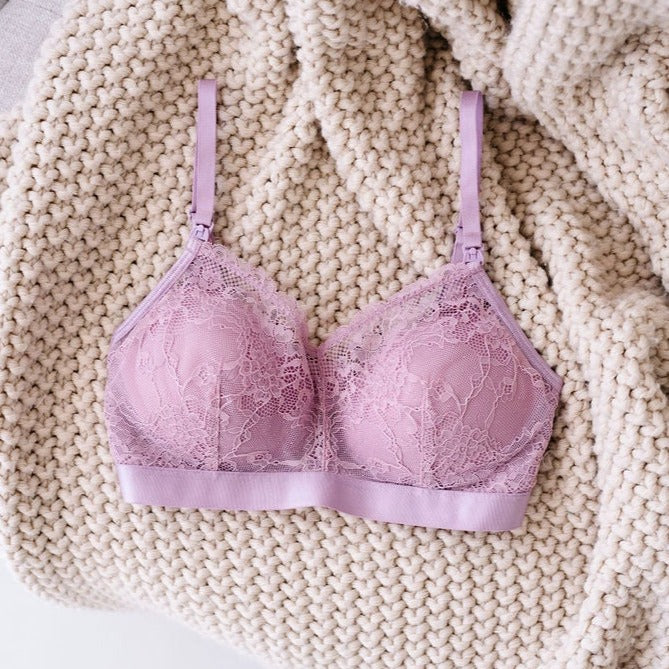 ooh la la nursing bralette mauve flatlay