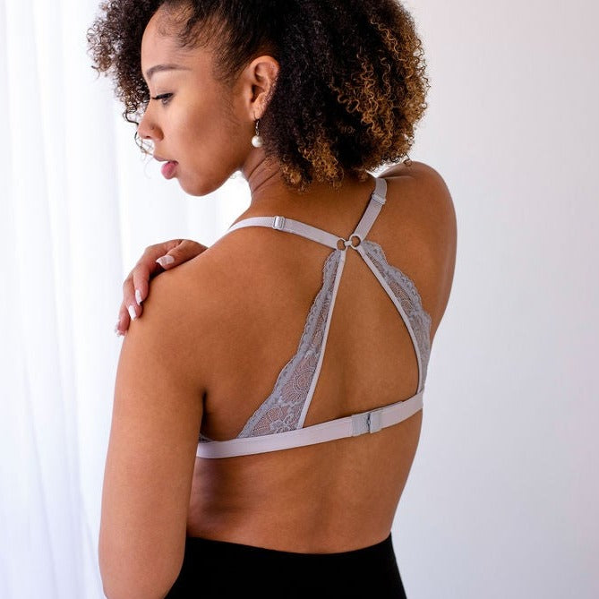 grey racerback bralette bra black model oh la lari